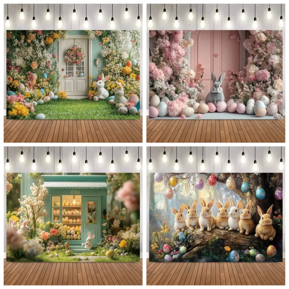 

Easter Bunny Forest Egg Fairy Tale Photography Background Picture, Children Birthday Party Home Decoration Photography Backdrop