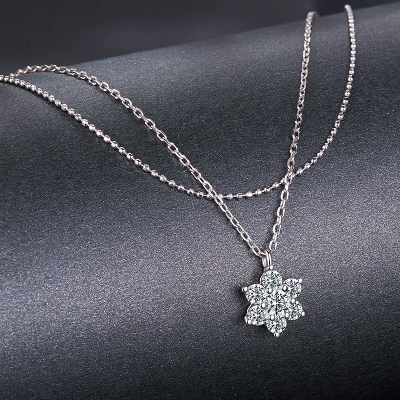 

Bamoer U Double-layer Moissanite Necklace 925 Sterling Silver Unique Snowflake Design Certified Necklace Women Fine Jewelry