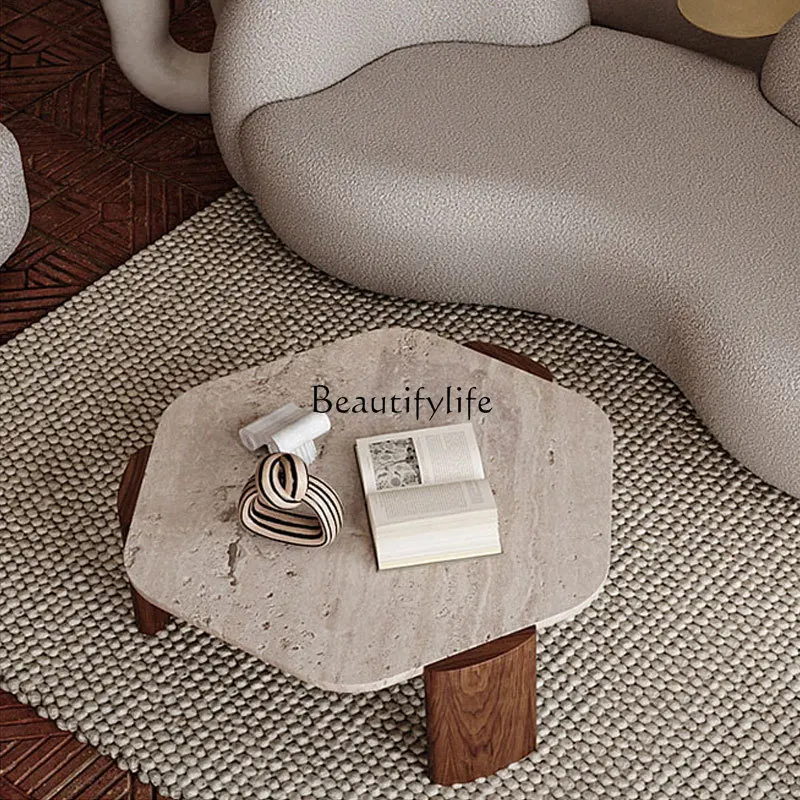 Oak coffee table cave stone living room small apartment marble terrazzo tea table