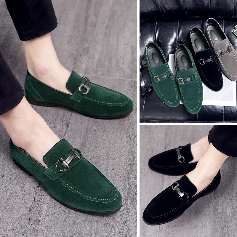 Classic Green Men\'s Suede Moccasins Large Size 47 Breathable Leather Loafers Men Low Slip-on Casual Shoes for Men zapatos hombre