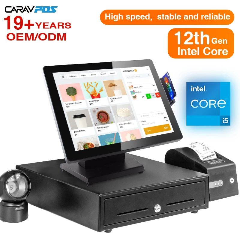 Hot Koop I3 I5 POS Terminal 15 + 9.7 Inch Touch Epos Machine Software Alles in Een Windows Cash Facturering Dual Screen Pos Systeem