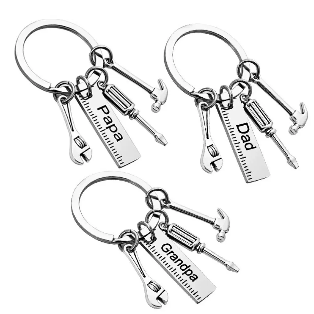 Durable Silver Dad Letters Keychain Screwdriver Hammer Wrench Keyring Letter Engraved Pendant Key Accessories Father's Day Gift