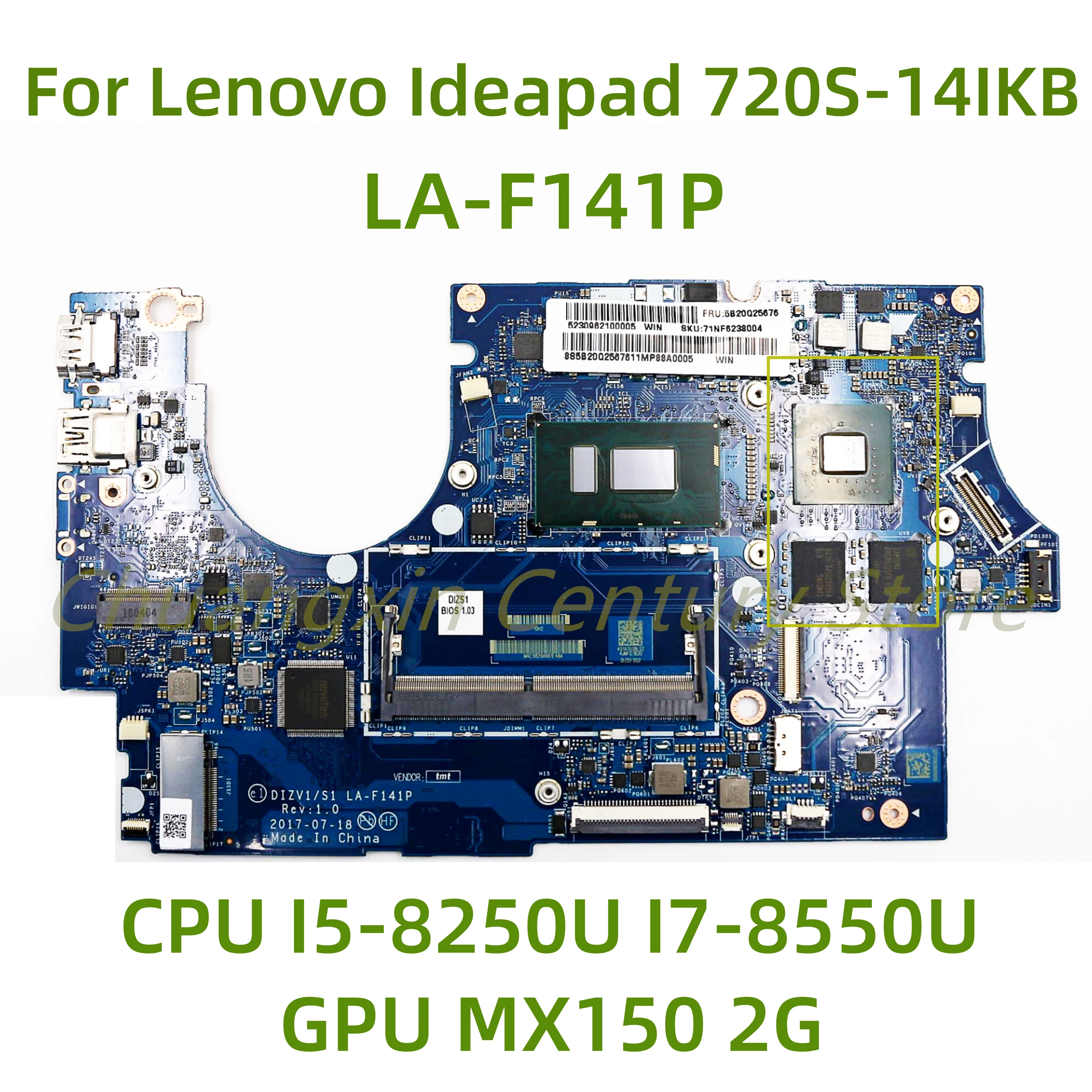 LA-F141P motherboard suitable for Lenovo Ideapad 720S-14IKB laptop CPU I5-8250U I7-8550U GPU MX150 2G 100% test ok shipment