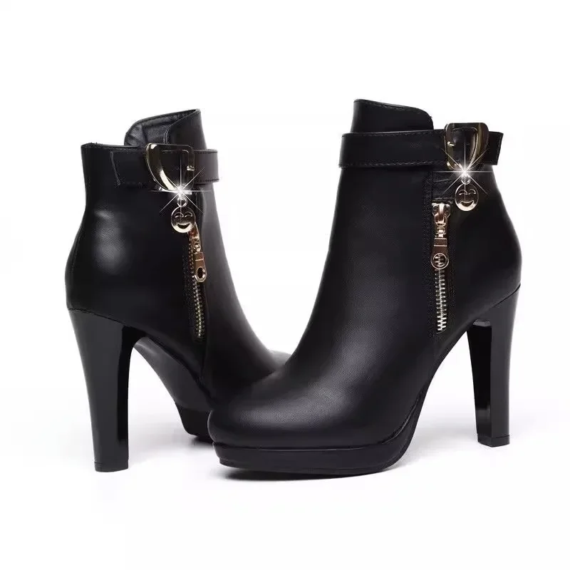 Sexy Black High Heels Ankle Boots for Women Classic Autumn Winter Platform Boots Woman Zipper Keep Warm Short Boots