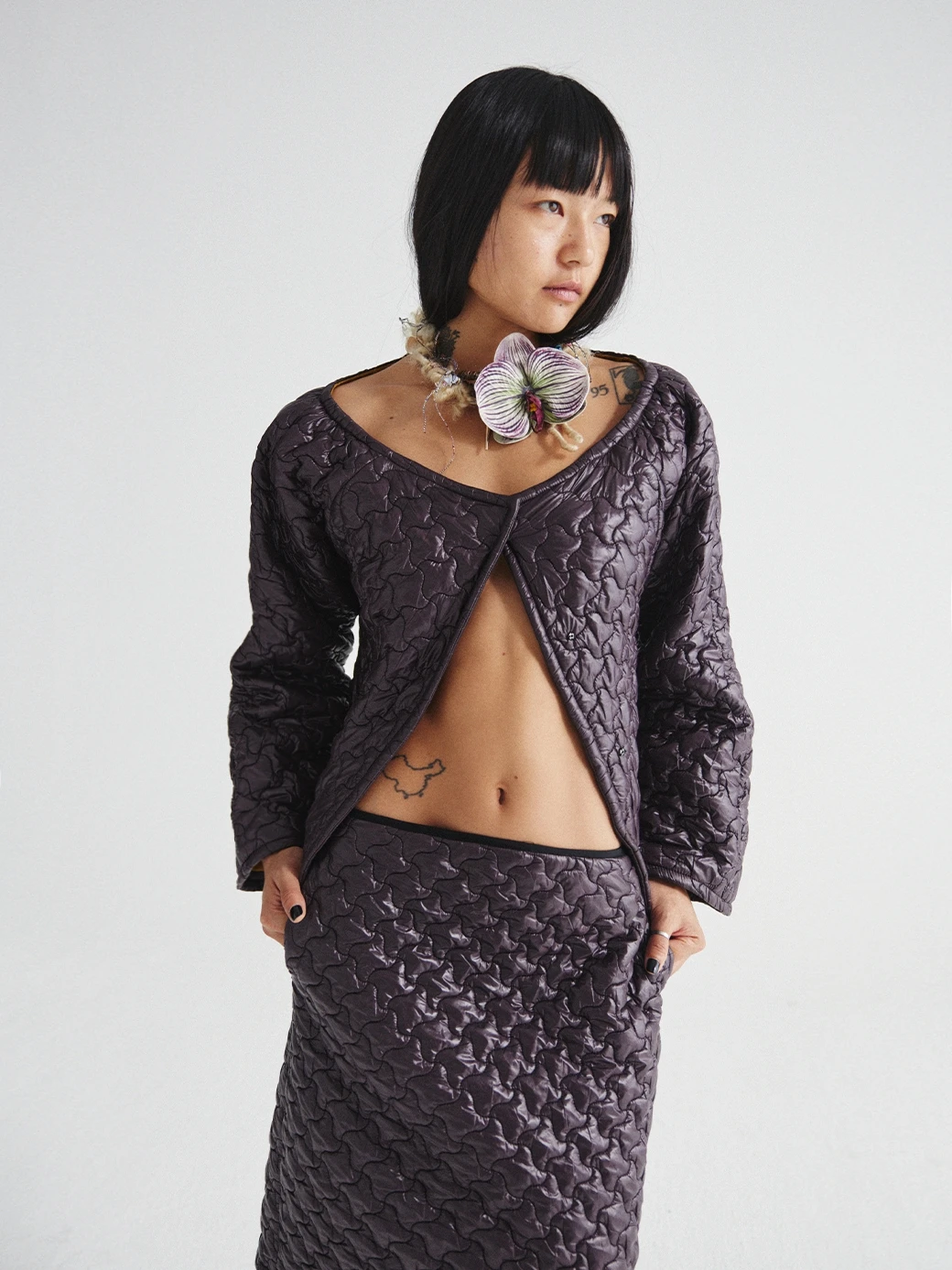 

Warm Cotton Jaet Original Design oulder Baring ort Top for Autumn Winter Sli Commute Long Sve Loose Fit Outerwear