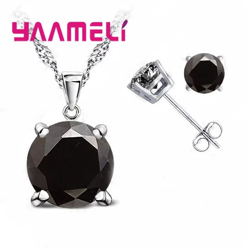 925 Sterling Silver Shiny Cubic Zirconia Necklace & Earrings Set