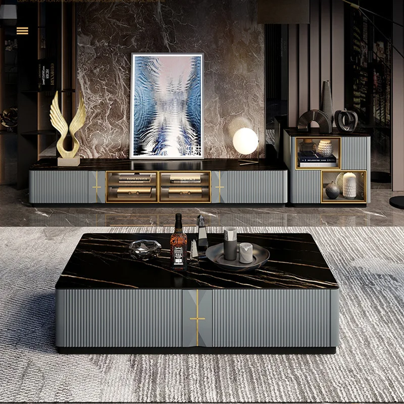 Italian light luxury rock slab coffee table TV cabinet combination economical living room smart home floor cabinet TV cabinet co