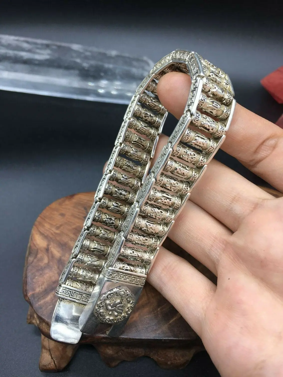 Asian Chinese Old Miao Silver Hand Cast Statue Bracelet Unique  Cool Gift Traditional Ethnicity Craft