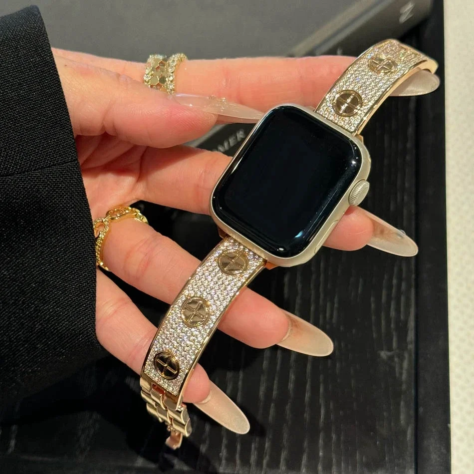 حزام مجوهرات فاخر لسلسلة أبل IWatch UItra 10 9 8 7 6 5 4 SE حزام الساعات 42 40 41 38 49 45 44 46 مللي متر أساور الماس امرأة #1