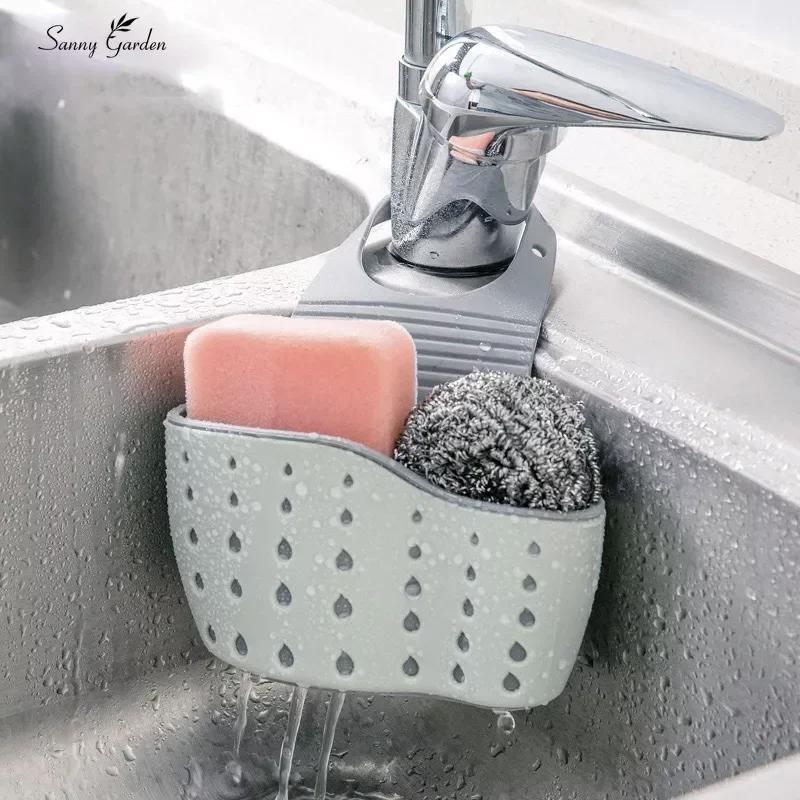 1Pcs Kitchen Accessories Utensils Organizer Adjustable Snap Sink Soap Sponge Holder Kitchen Hanging Drain Basket Kitchen Gadgets