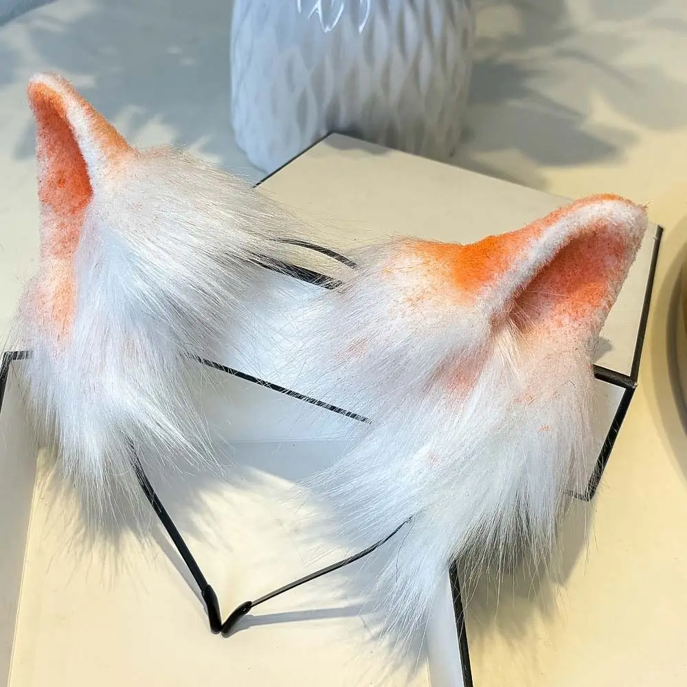 Gradient Color Faux Fur Cat Ears Fluffy Realistic Texture Lightweight Cosplay Ears Hair Hoop Flexible Comfortable