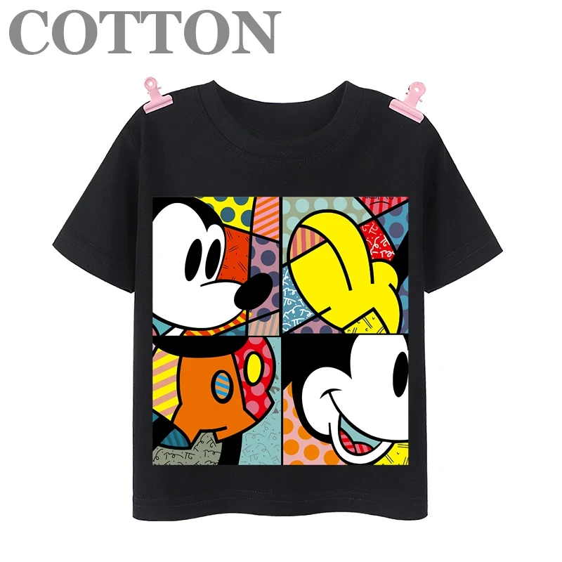 ديزني-تي شيرت أنمي ميكي ماوس للأطفال ، أكمام قصيرة ، نقش مطبوع ، كرتون ، قطن ، صيف ، موضة متعددة ، قمة للفتيات