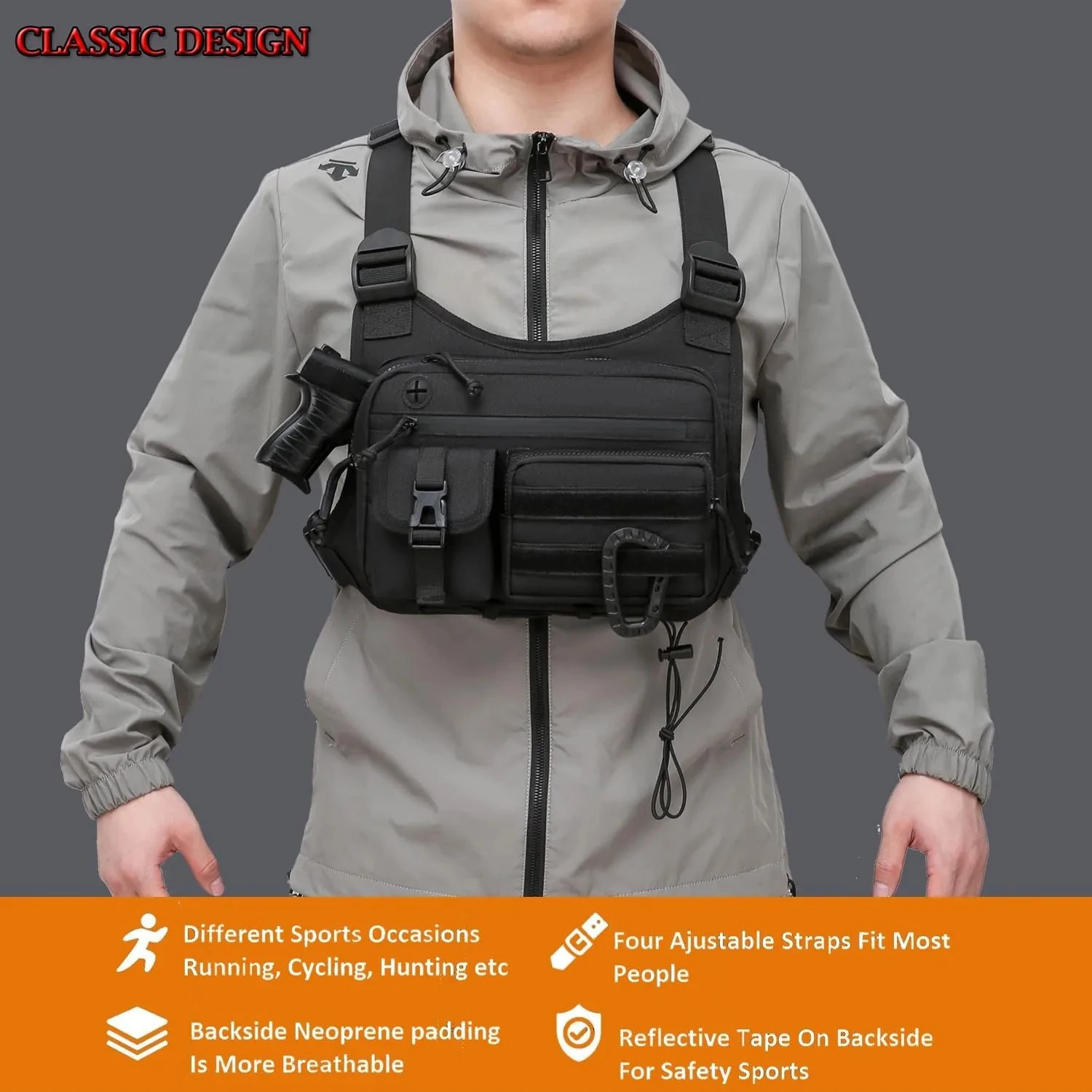 Colete Tático Masculino Multifuncional para Atividades ao Ar Livre, Mochila Leve para Ciclismo, Caminhada, Camping e Esportes