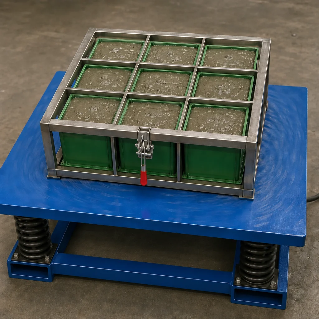 Heavy Duty Stainless Steel Concrete Cube Mold Clamp for Vibrating Table | 3x3 Grid Quick Release Fixture 9 Capacity