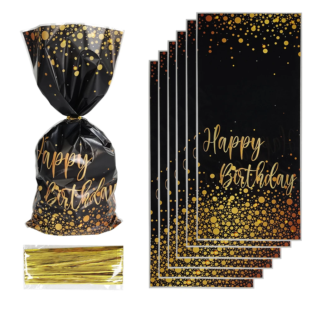 50 Stück Gold schwarz alles Gute zum Geburtstag Geschenk beutel Gold Punkt Geburtstag Süßigkeiten Keks taschen behandeln Taschen für Gast Erwachsene Geburtstags feier Lieferungen