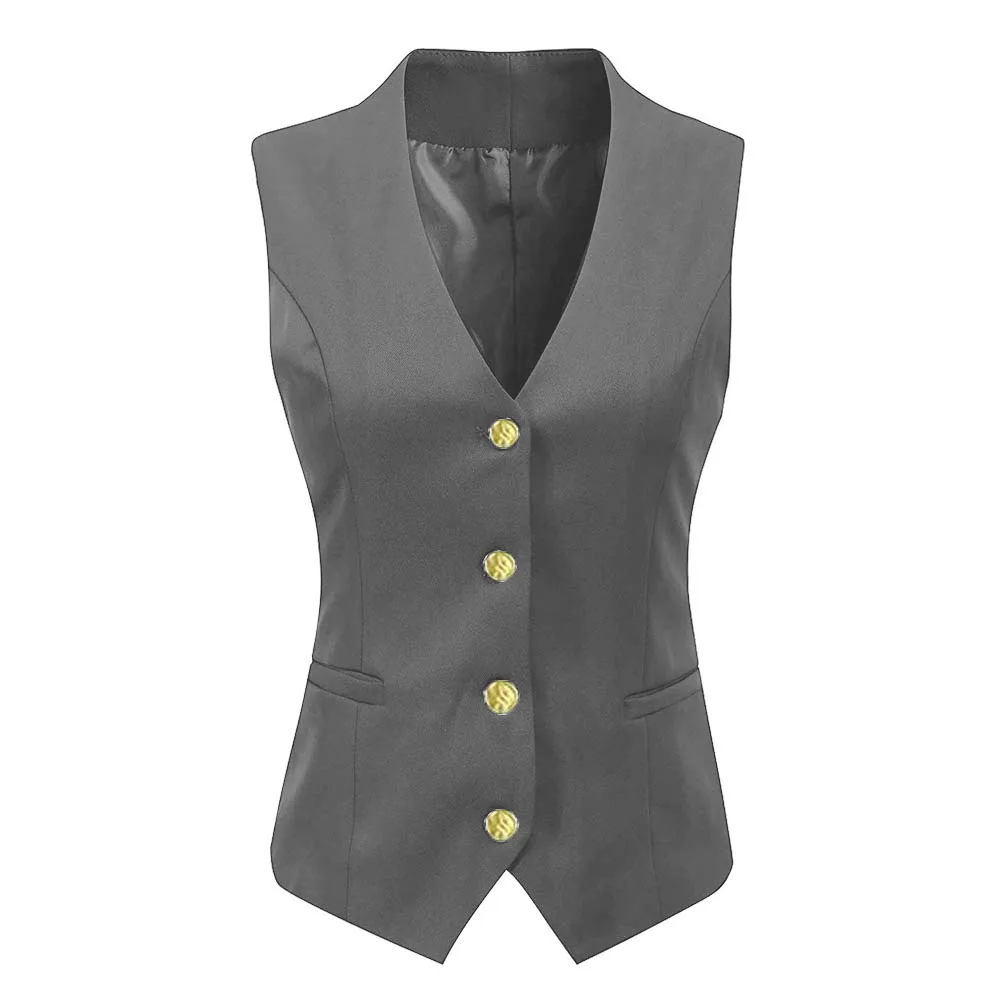 Women\'s Vest V-neck Sleeveless Jacket Fashion Work Clothes Single Breasted Waistcoat Formal Lady Vests