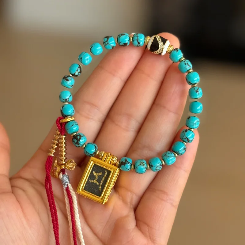 Tibetan cultural hand-woven hand rope hand-painted Manjushri thangka pendant Molybdenum pendant magnesite bracelet