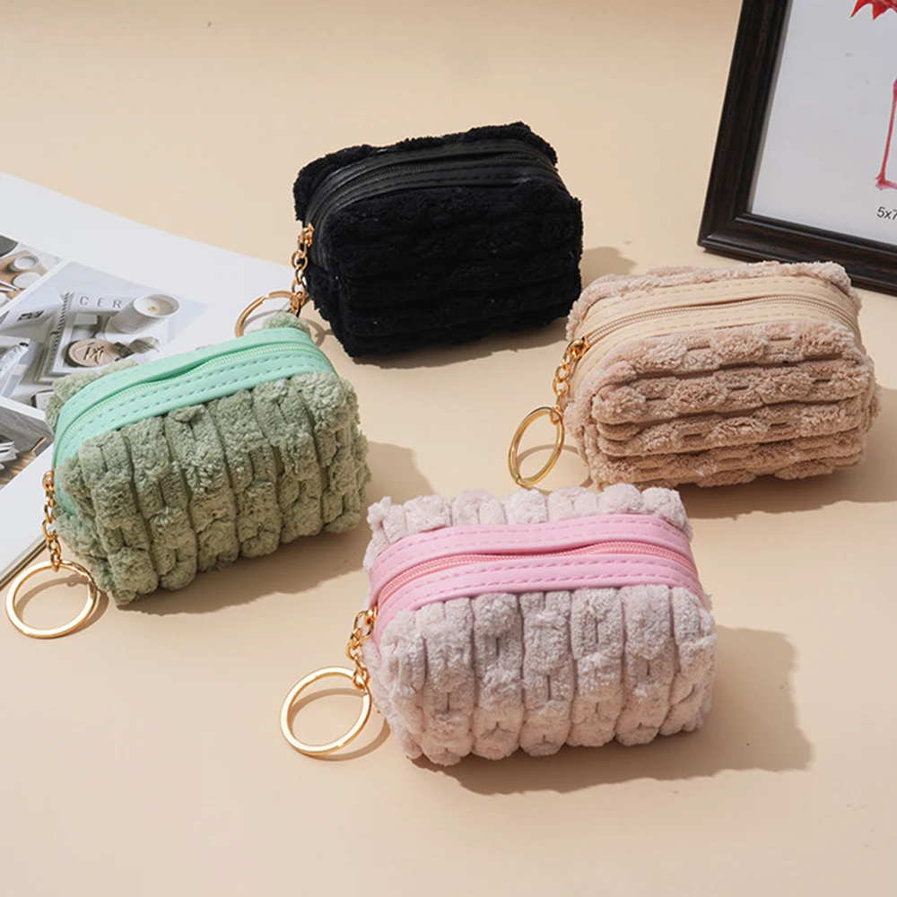 Plush Square Wallet Zipper Coin Purse Card Holder Storage Bag Keychain Bag Portable Travel Makeup Pouch Mini Wallet for Women