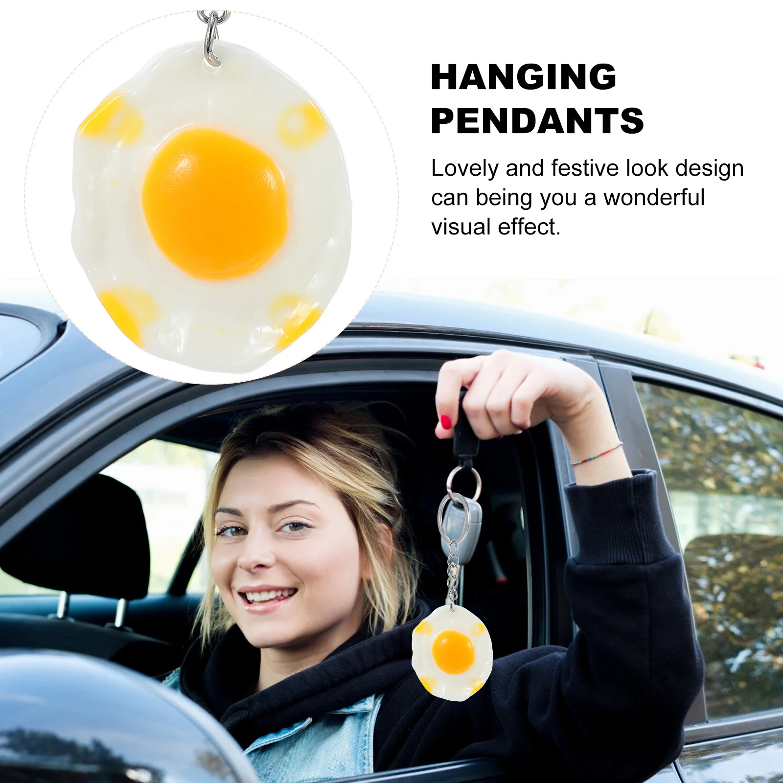 

10Pcs Poached Egg Keychain Pendant Handmade Resin Metal Decor Bag Hanging Ornament for Car Keys DIY Food Simulated Key Holder
