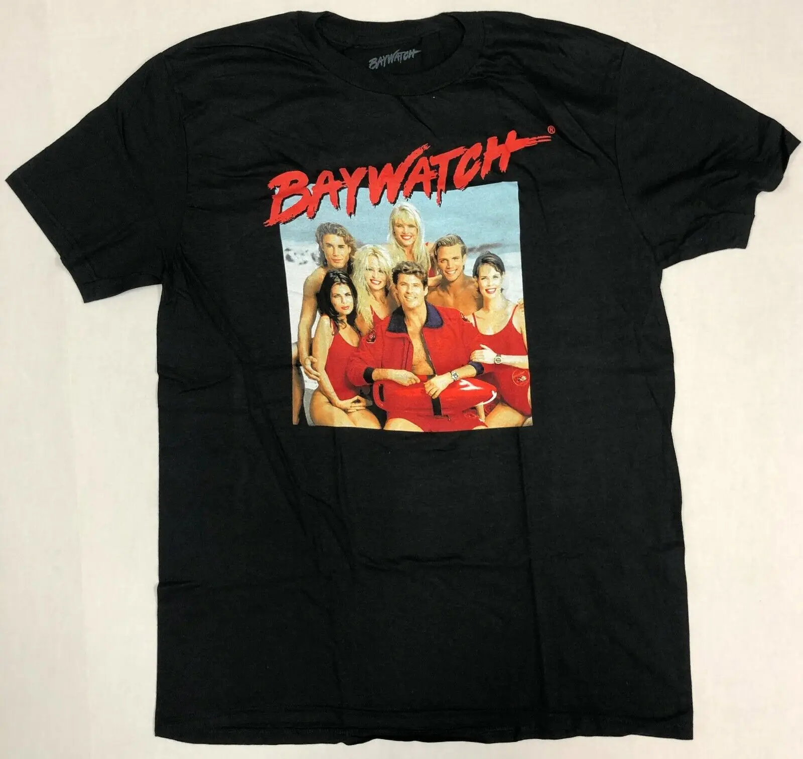 Baywatch Cast Men's Classic T Shirt Black 100 Cotton LARGE