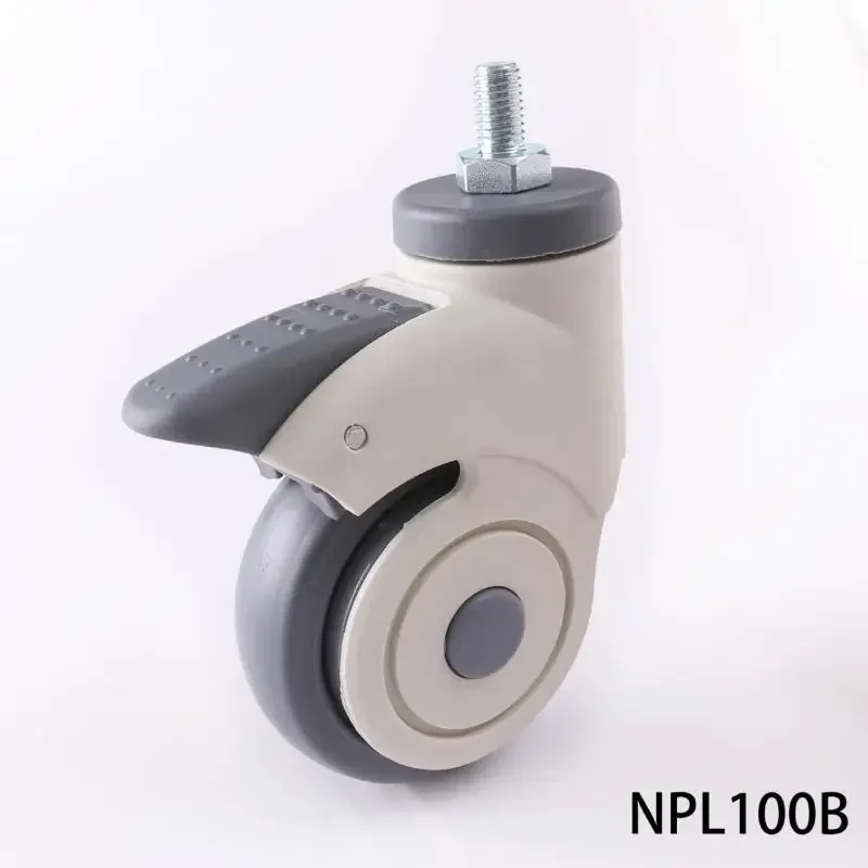 1 Pcs 4 Inch Heavy Duty All-plastic Silent Caster, M Threaded Stem With Lock, Wear-resistant For Medical Bed & Hand Cart