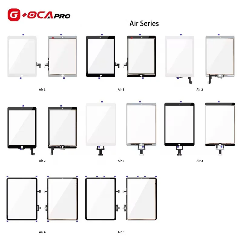 G+OCA-Pro Touch Glass With OCA No Home Button For Pad 2-10 Mini1/2/3/4/5/6 Air 2/3/4/5/11/13 Pro 9.7/10.5/11 Inch LCD Repair