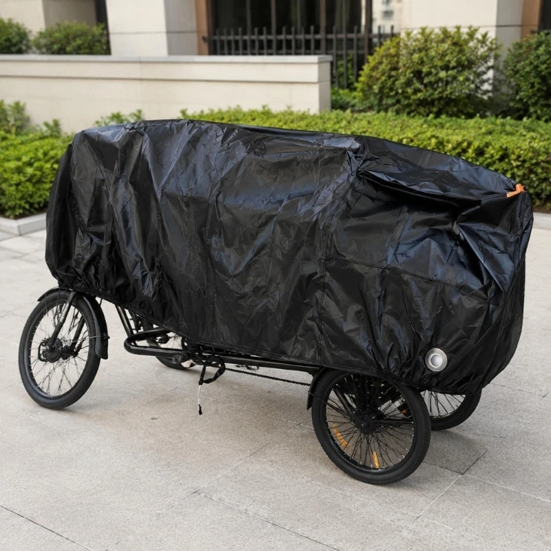 Cargo Bike Cover for Outdoor Storage, Adult 3-Wheel Bike Cover with Long Full Coverage, 420D Shell, Lower-Edge Elastic,