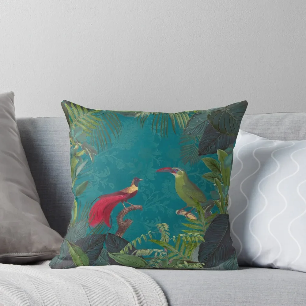 

Birds Of Jungle Vintage Botanical Illustration Throw Pillow