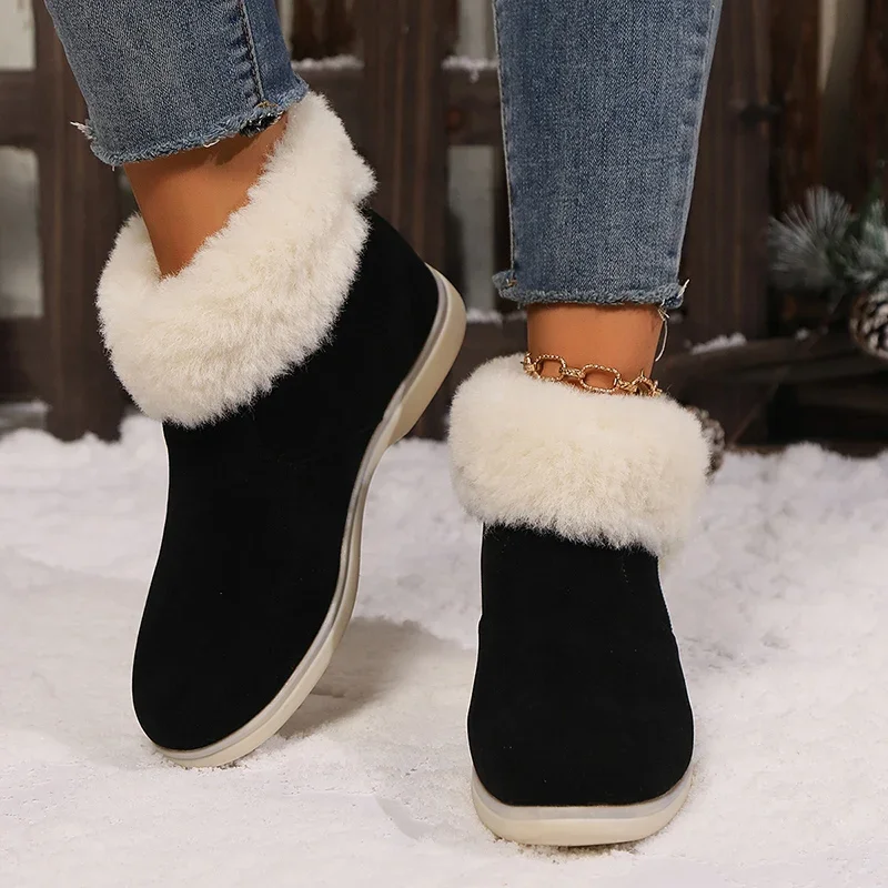 

2024 new Winter Faux Suede Womens Fluffy Plush Snow Boot Low Platform Ankle Boots Leisure Warm Fur Round Toe Femmer Zipper Shoes