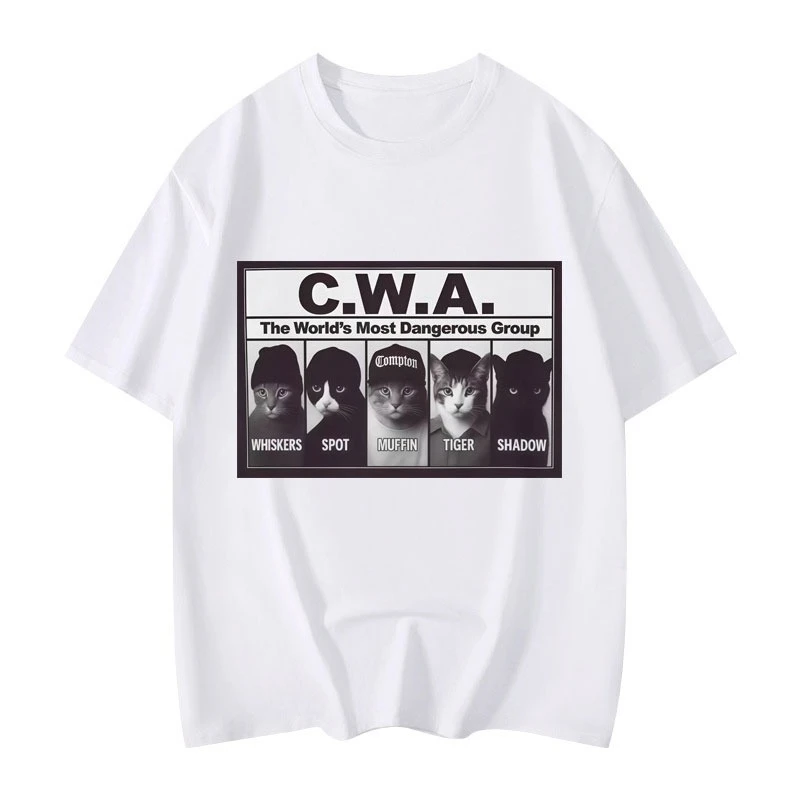 HOT SALE CWA The Worlds Most Dangerous Group Funny Cat Meme Graphic T Shirts Fashion Vintage Short Sleeve T-shirt Cotton T-shirt