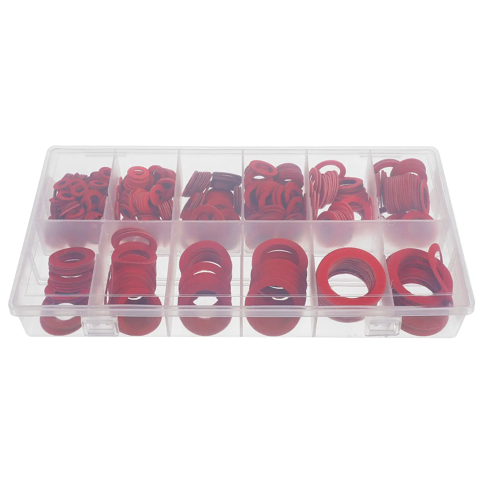 

600Pcs RedSteelPaperFlatWashers DurableWaterproof HardwareNuts SmallParts FlatWasherAssortment SteelPaperFiber WasherSet