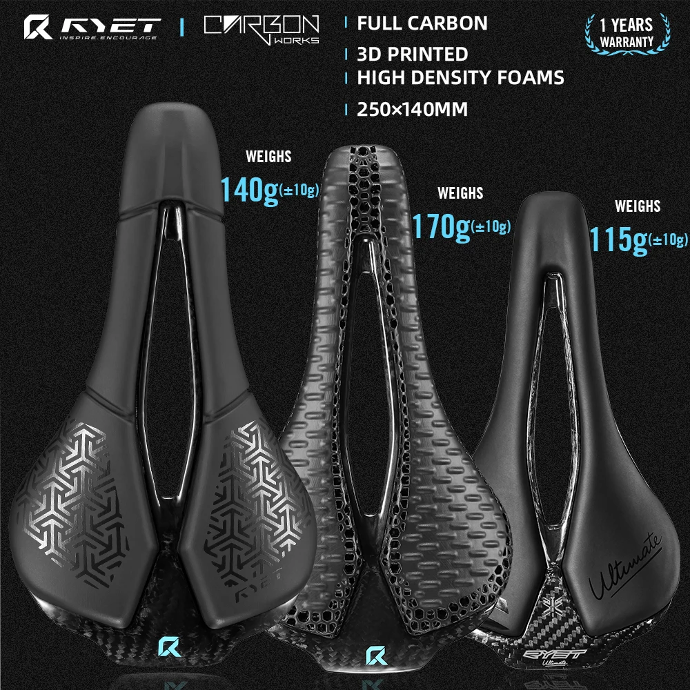 

Полностью карбоновое велосипедное седло RYET с 3D принтом, 250 мм * 140 мм, 115 г, 7*9 мм, Супертонкое сиденье для велосипеда, гравий, запчасти для горного и дорожного седла
