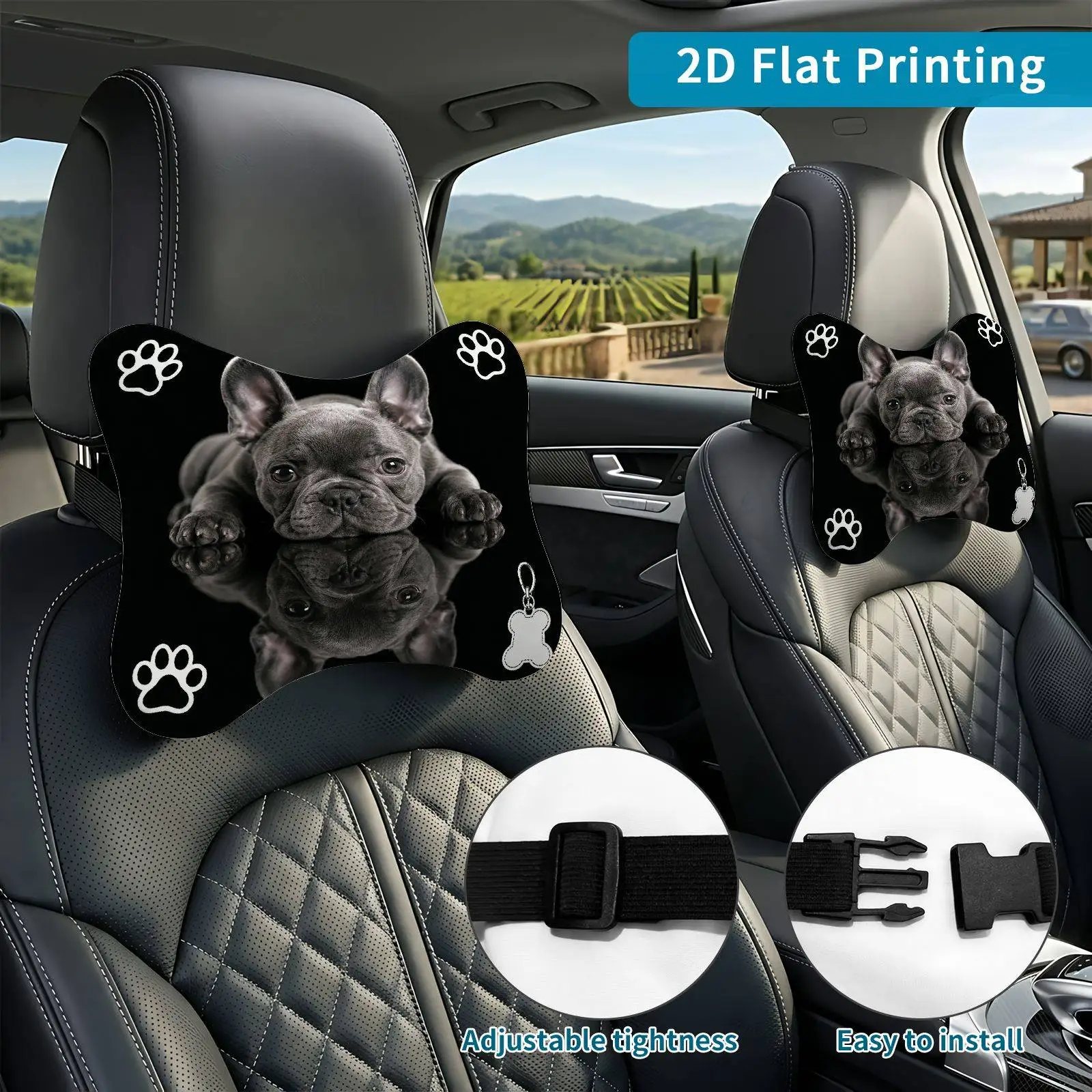 2pcs Dog Paw Bone Car Seat Headrest, Neck Support Cushion, Suitable For All Seasons Of Car Additions, Dog Theme, Travel Neck Pil
