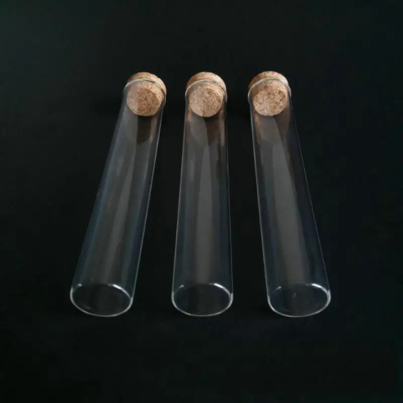 5pcs Length 100mm Multiple specifications Flat bottom Glass Test Tube with cork stoppers for kinds of TESTS Diameter 12mm-40mm