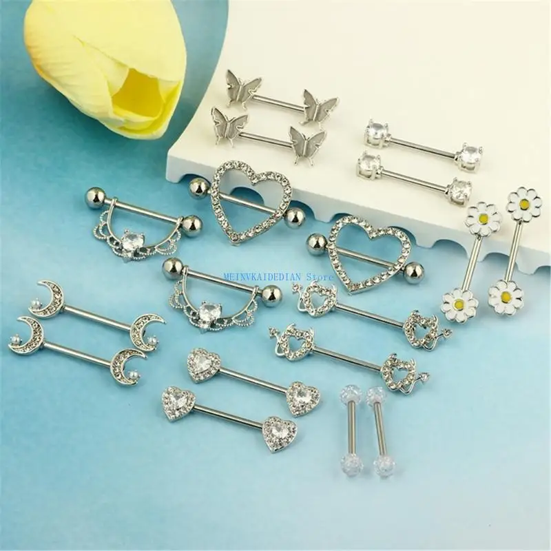 

C1FE 14pcs/Pack Элегантные серебряные розовые кубические кольца соска циркония для модных женщин