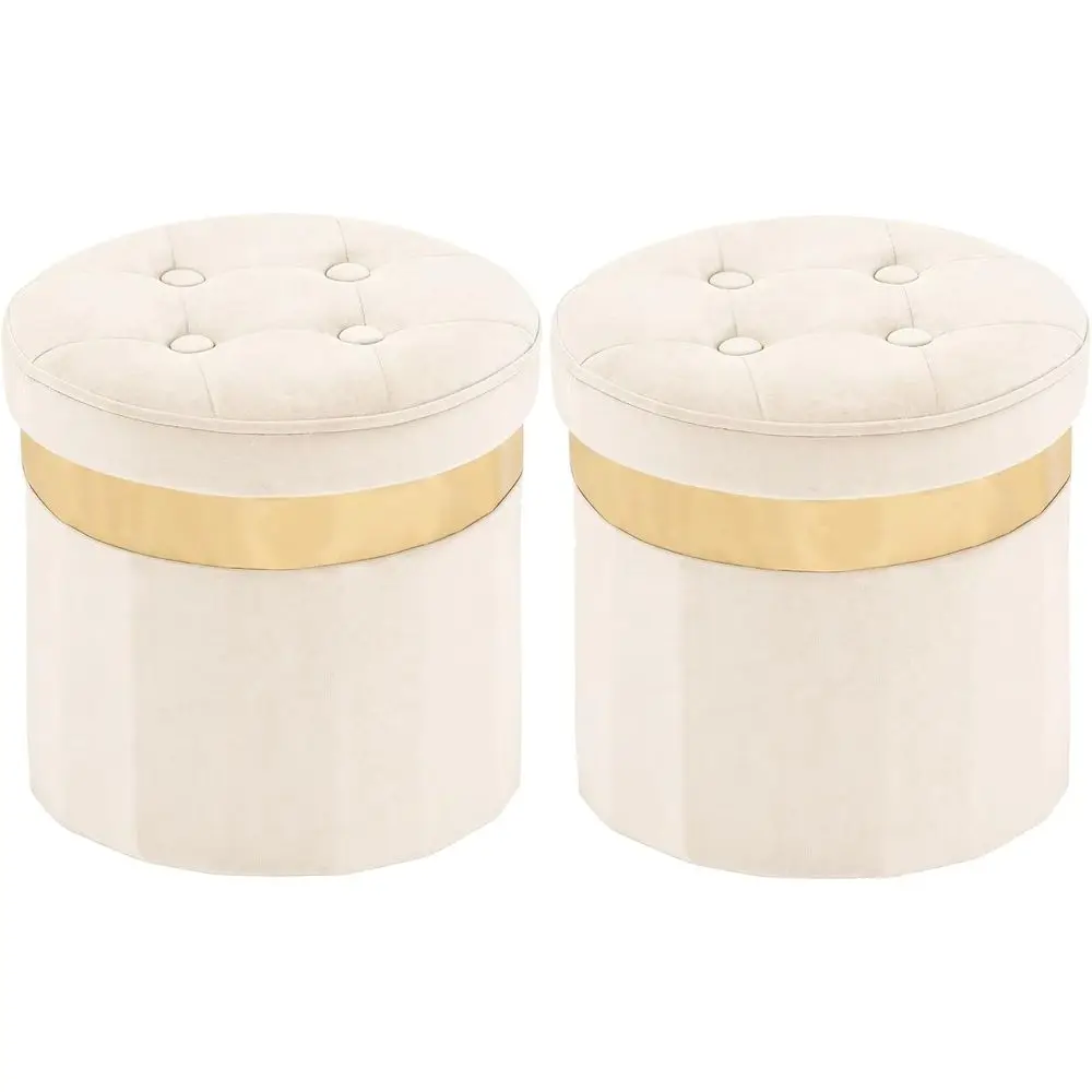 

Small Ottoman with Storage,olding Round Ottoman with Gold Trim,Velvet Storage Stool,oot Stool with Sot Padded,oot Rest or Living