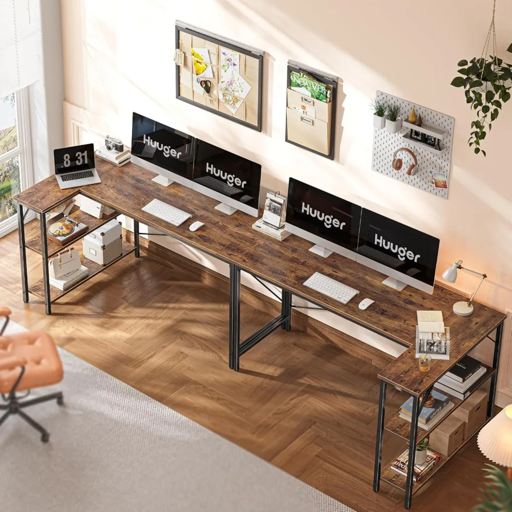 مكتب ألعاب على شكل حرف L مقاس 55 بوصة، أرفف تخزين قابلة للعكس، مثالية للمكتب المنزلي والكتابة والدراسة وزاوية الألعاب #5