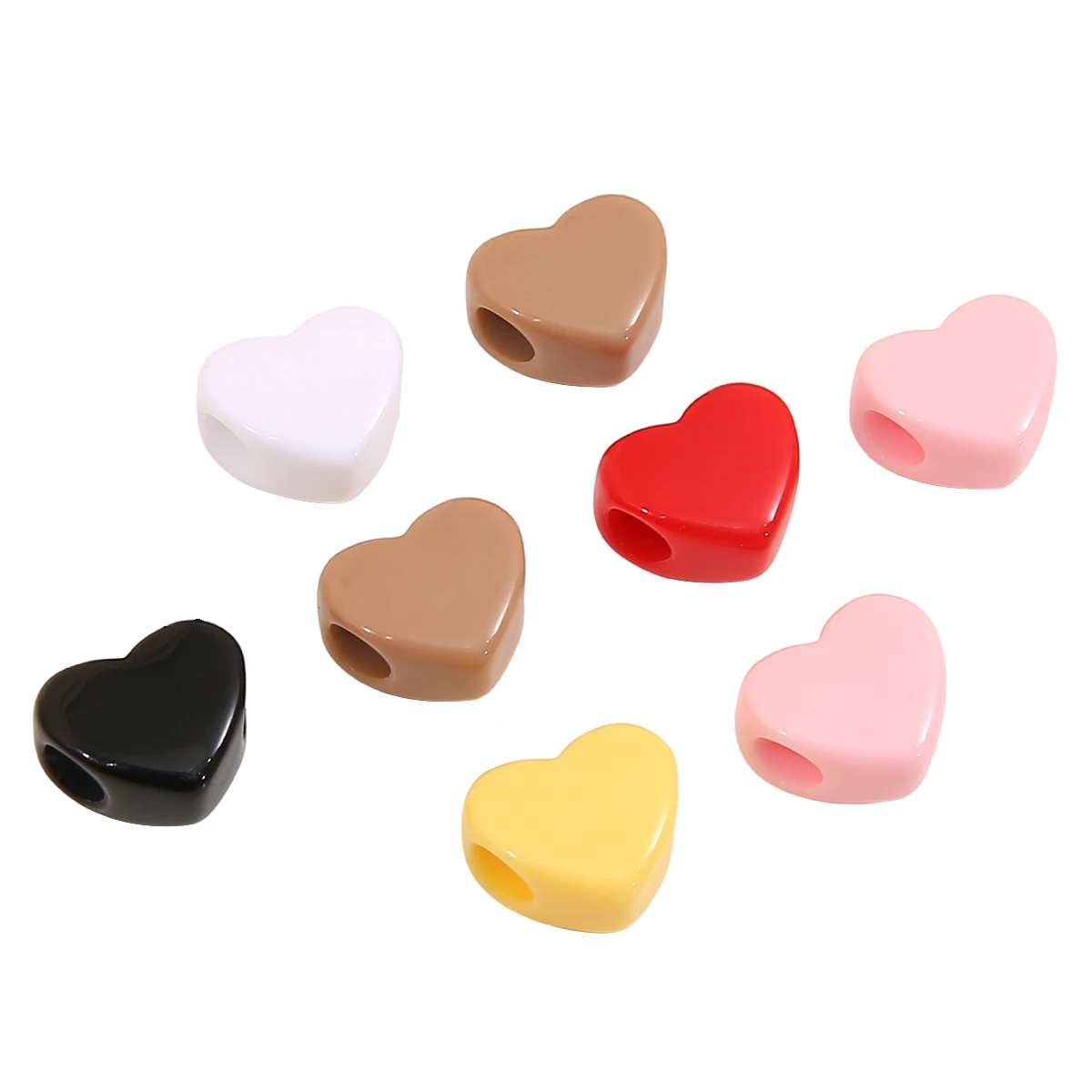 About30Pcs acrylic solid colored beads, large holes, heart shaped loose beads, handcrafted DIY for making couple bracelets, neck