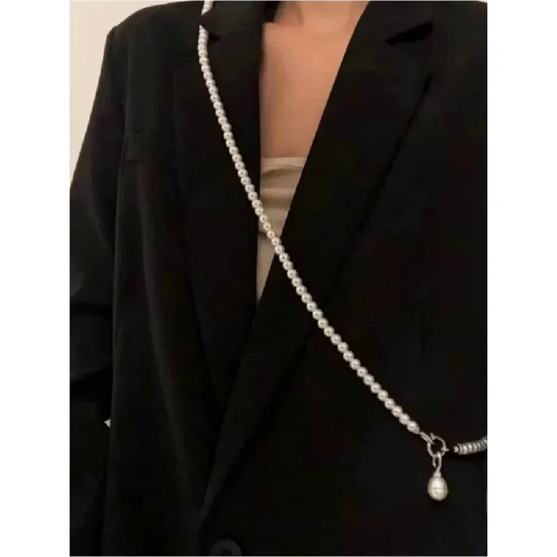 Nuova squisita collana di perle d'imitazione catena personalizzata grande ciondolo collare gioielli per le donne vestito felpa catena gioielli