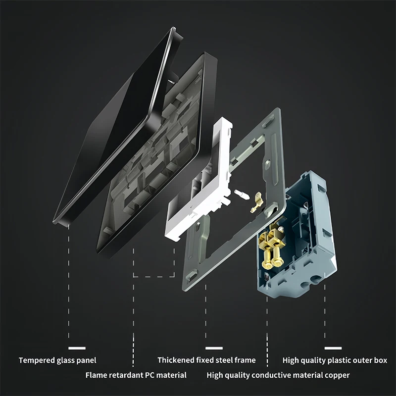 Черный настенный выключатель из закаленного стекла, розетка USB UK13A типа C, 1-канальная скорость 220 В, электрическая розетка, панель