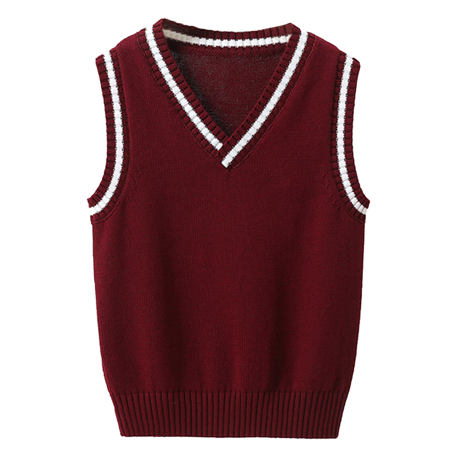 

Sweater Vest Kids Simple Classic Uniform Jacket Knitted Outwear V Neck Striped Trim Waistcoats for Schoolgirls Daily Wearing Top