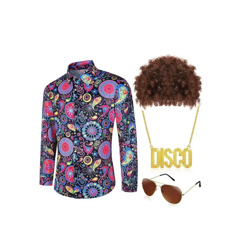 Camisa floral vintage para hombre Hippie Ropa de discoteca de los años 70