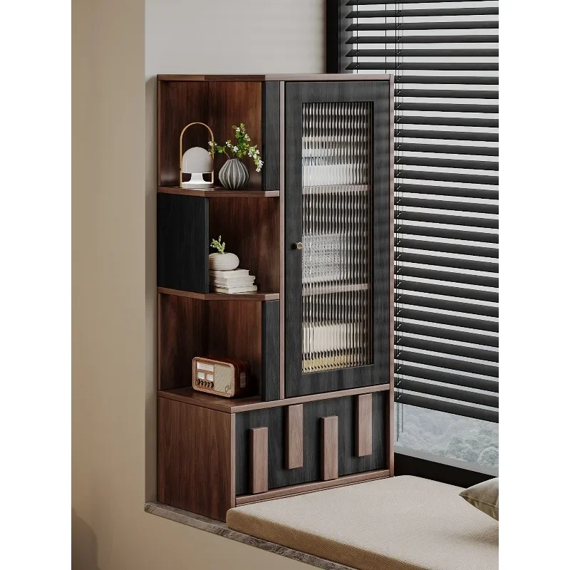 Medieval solid wood bay window cabinet, balcony against the wall integrated locker space utilization artifact sunscreen