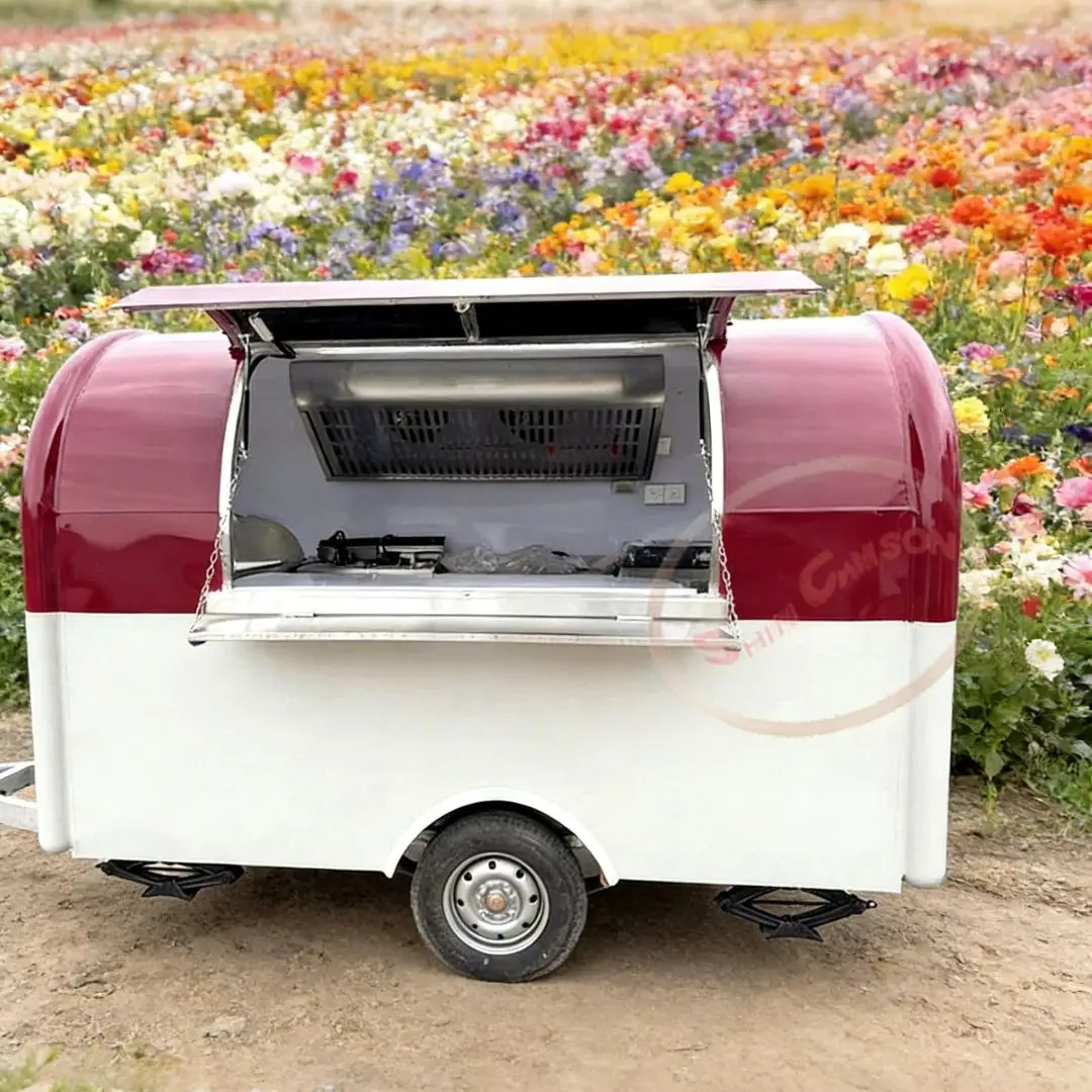 Fiberglass Food Trailer Mobile Kitchen Street Fast Food Truck Fully Equipped with Stainless Steel Appliances for Business Use