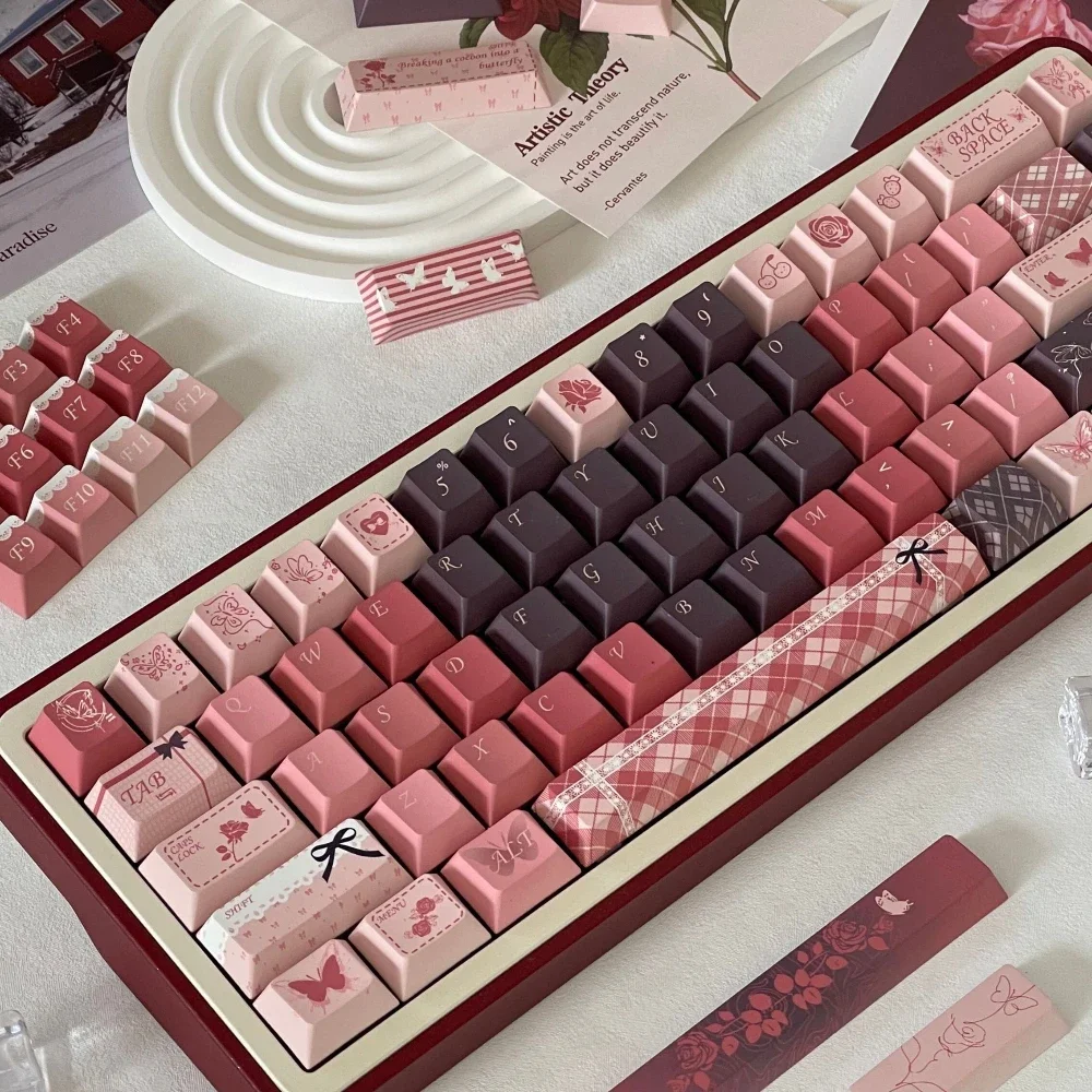 Perdido rosa keycap jardim, 150 chaves, cereja pbt 7u/2.25u, barra de espaço, alice layouts chave, rosa gradiente, cor rosa seco