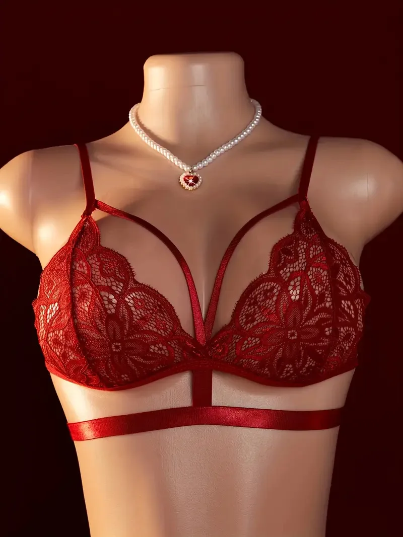 Pakaian Dalam Wanita Ultra Tipis Tanpa Jahitan Set Seksi Merah Anggur Kostum Intim Bra Kit G-String Lingerie Erotis Renda Setelan 2 Potong
