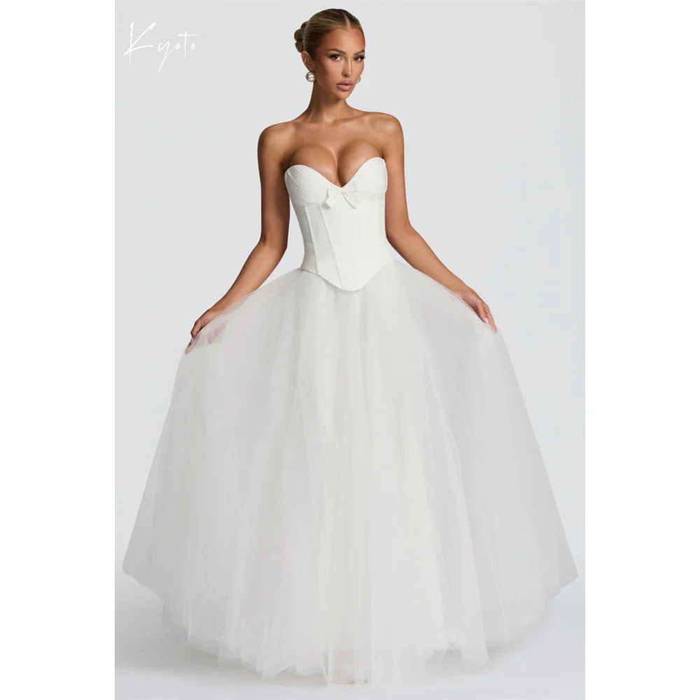

Kyoto Customized White Simple A-Line Strapless Wedding Dress Sweetheart Neck vestidos de novia Sweep Train Evening Dresses2025