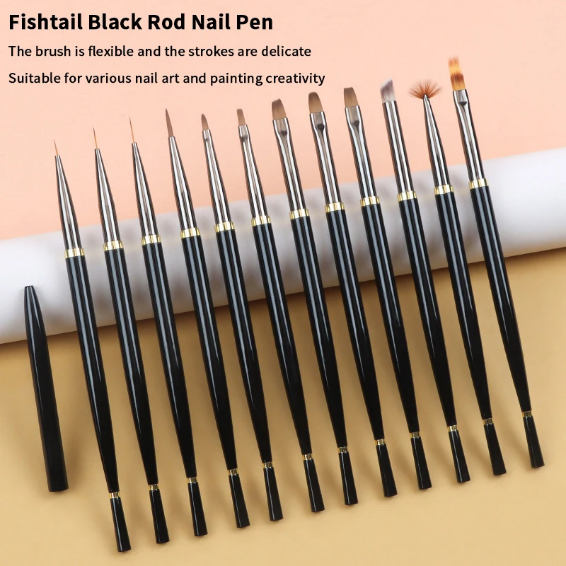 

Черная кисть для дизайна ногтей «рыбий хвост» для маникюра, акриловая УФ-гель-ручка для наращивания ногтей, лак для ногтей, кисть для рисования, ручка для окрашивания