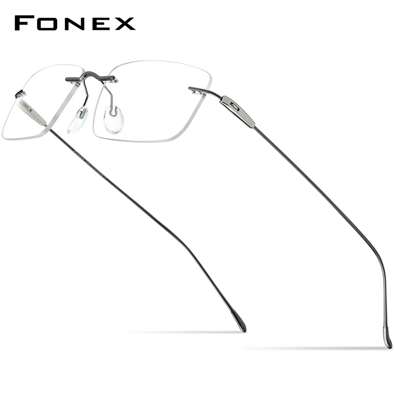 FONEX Titanium Glasses Frame Men Brand Design Square Rimless Frameless Eyeglasses Women Ultralight-Weight Japanese Eyewear 85708