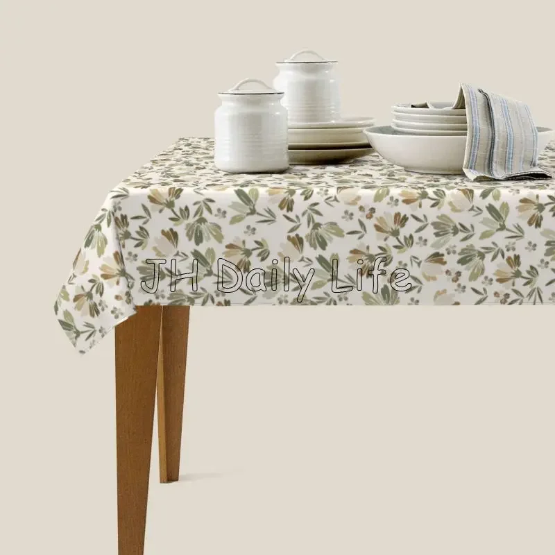 Sage Green Beige Floral Tablecloth 60x90 Inch Rectangle Table Cover Washable Polyester Tablecloth for Party Picnic Dinner Decor